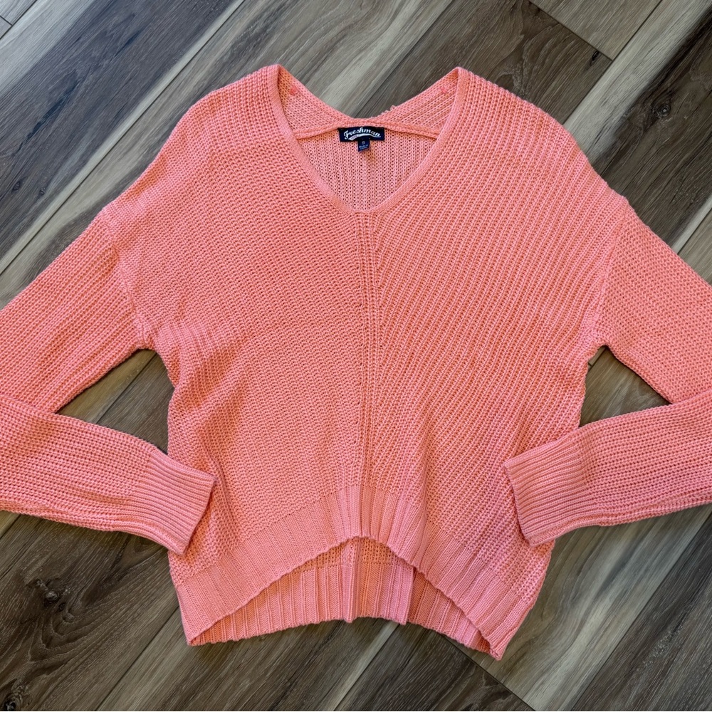 Cozy Coral V-Neck Crop Sweater